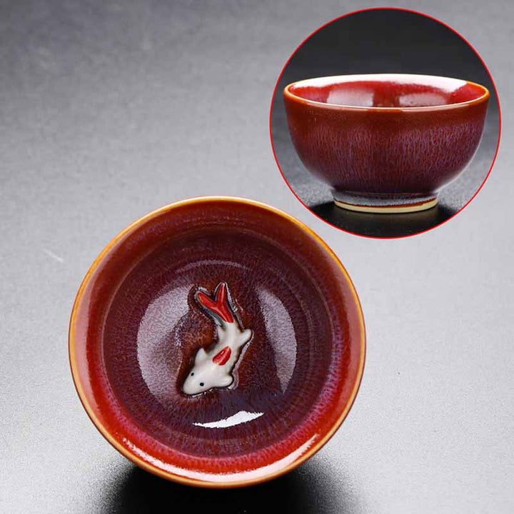 Buddha Stones Piccolo pesce Koi Forno Cambia Cinese Jianzhan Tazza da tè in ceramica Tazza da tè Kung Fu 60ml