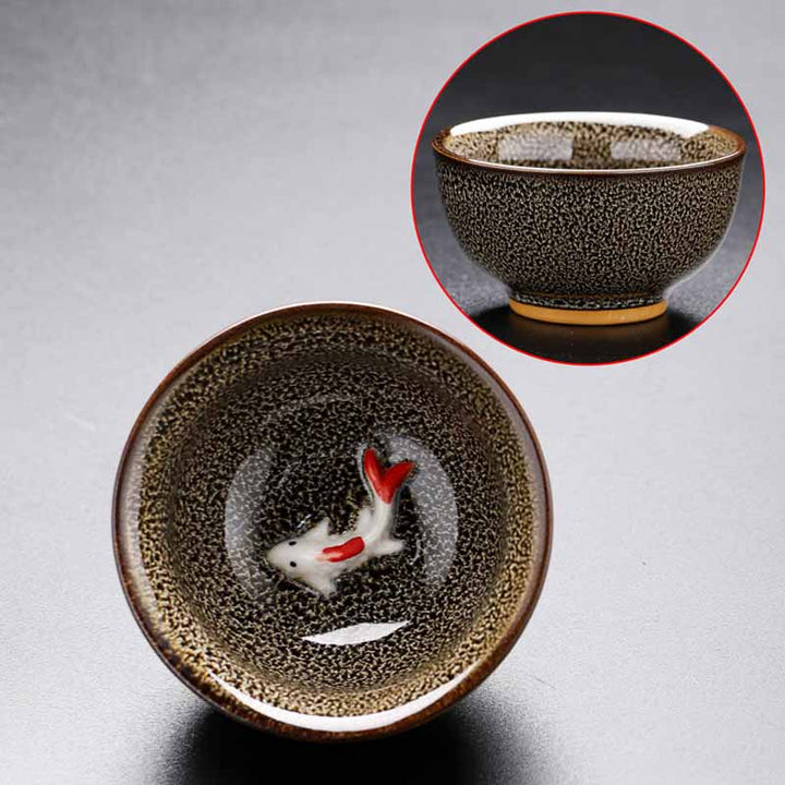 Buddha Stones Piccolo pesce Koi Forno Cambia Cinese Jianzhan Tazza da tè in ceramica Tazza da tè Kung Fu 60ml