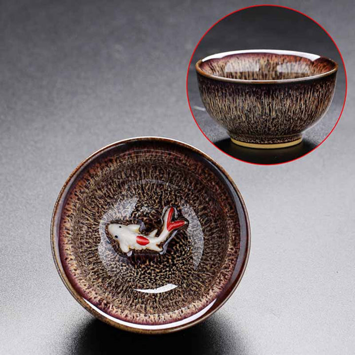 Buddha Stones Piccolo pesce Koi Forno Cambia Cinese Jianzhan Tazza da tè in ceramica Tazza da tè Kung Fu 60ml