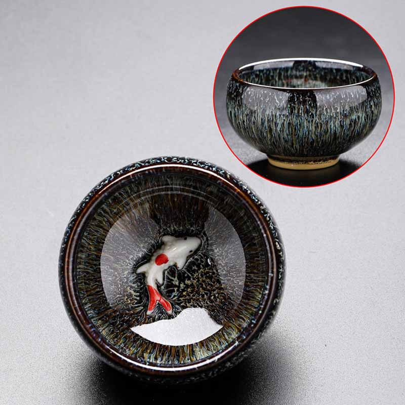 Buddha Stones Piccolo pesce Koi Forno Cambia Cinese Jianzhan Tazza da tè in ceramica Tazza da tè Kung Fu 60ml