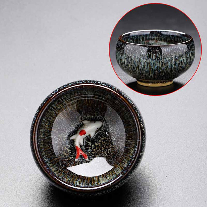 Buddha Stones Piccolo pesce Koi Forno Cambia Cinese Jianzhan Tazza da tè in ceramica Tazza da tè Kung Fu 60ml