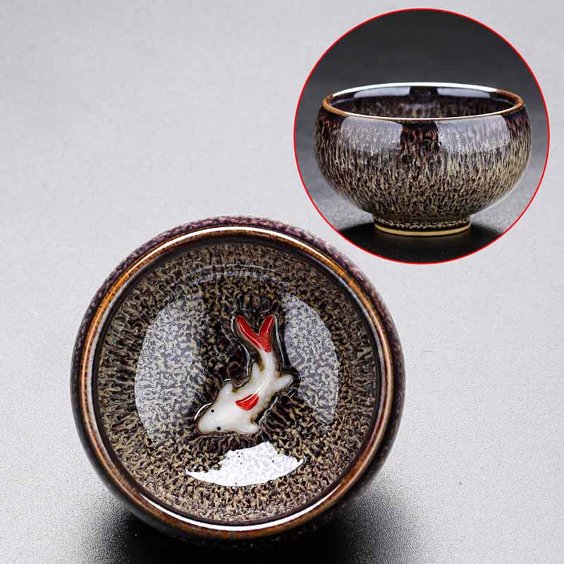 Buddha Stones Piccolo pesce Koi Forno Cambia Cinese Jianzhan Tazza da tè in ceramica Tazza da tè Kung Fu 60ml