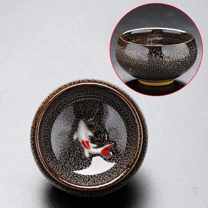 Buddha Stones Piccolo pesce Koi Forno Cambia Cinese Jianzhan Tazza da tè in ceramica Tazza da tè Kung Fu 60ml