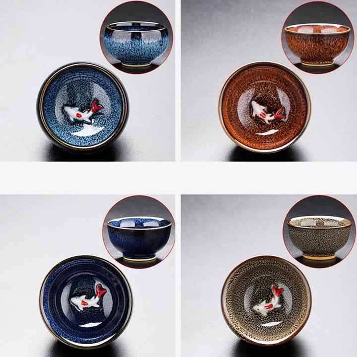 Buddha Stones Piccolo pesce Koi Forno Cambia Cinese Jianzhan Tazza da tè in ceramica Tazza da tè Kung Fu 60ml