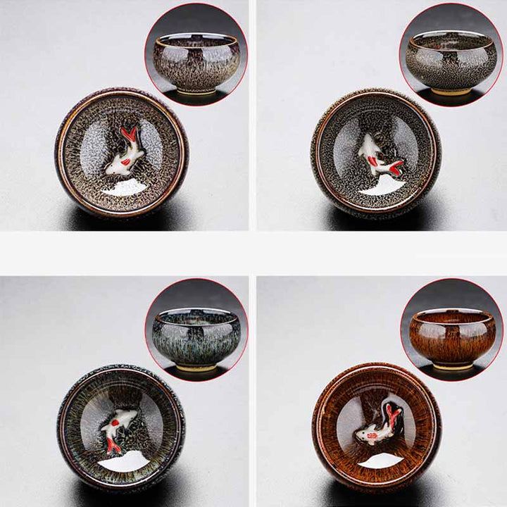 Buddha Stones Piccolo pesce Koi Forno Cambia Cinese Jianzhan Tazza da tè in ceramica Tazza da tè Kung Fu 60ml