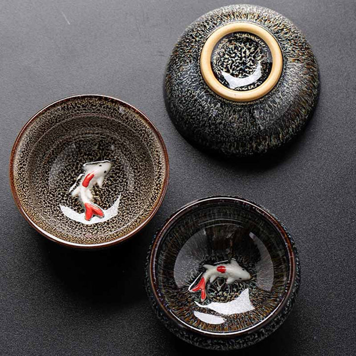 Buddha Stones Piccolo pesce Koi Forno Cambia Cinese Jianzhan Tazza da tè in ceramica Tazza da tè Kung Fu 60ml