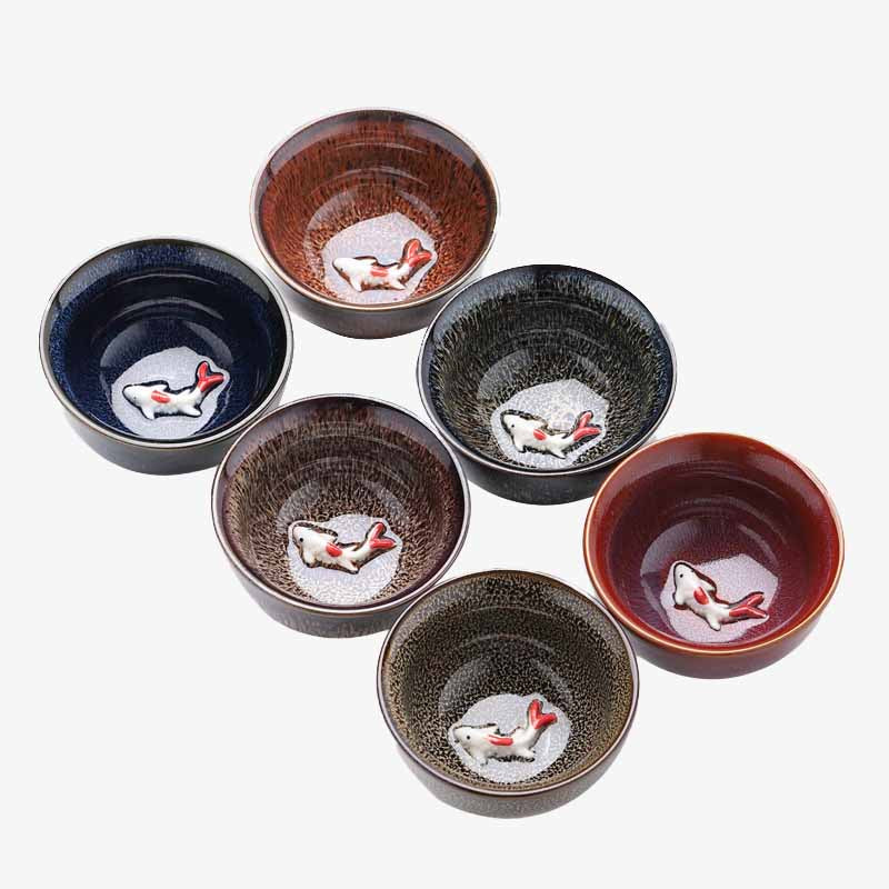Buddha Stones Piccolo pesce Koi Forno Cambia Cinese Jianzhan Tazza da tè in ceramica Tazza da tè Kung Fu 60ml