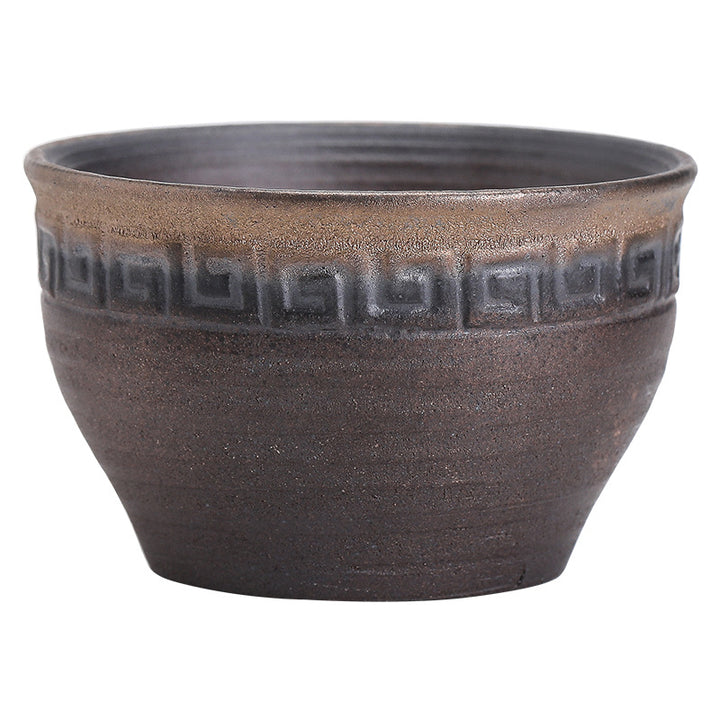 Tazza da tè in ceramica con trama a strisce marroni semplici Buddha Stones Kung Fu Tea Cup Bowl