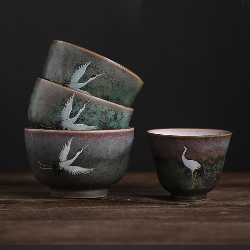 Tazza da tè in ceramica con gru di buon auspicio , Buddha Stones, tazza da tè Kung Fu