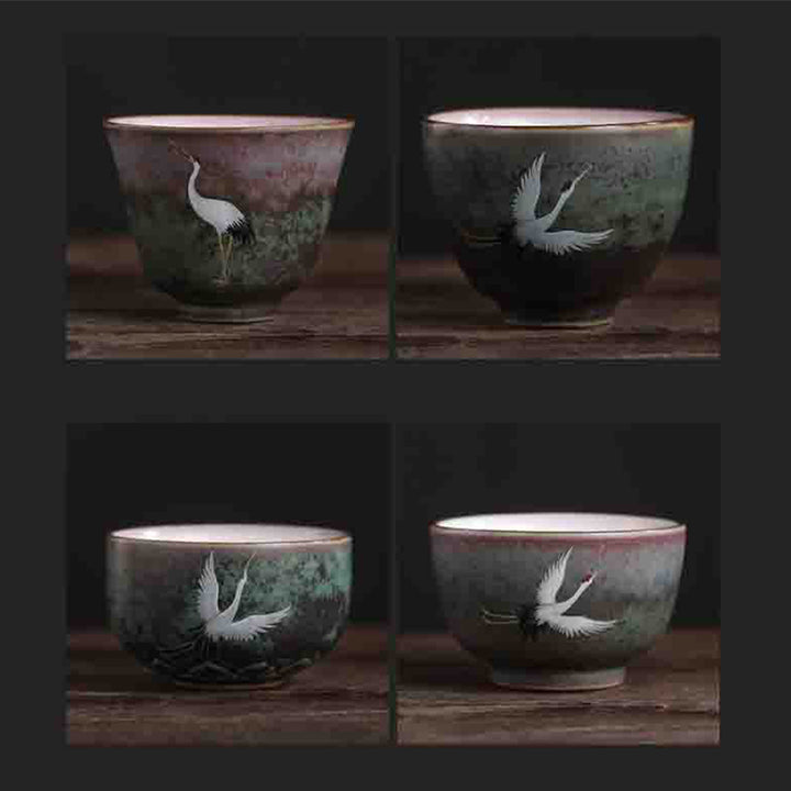 Tazza da tè in ceramica con gru di buon auspicio , Buddha Stones, tazza da tè Kung Fu