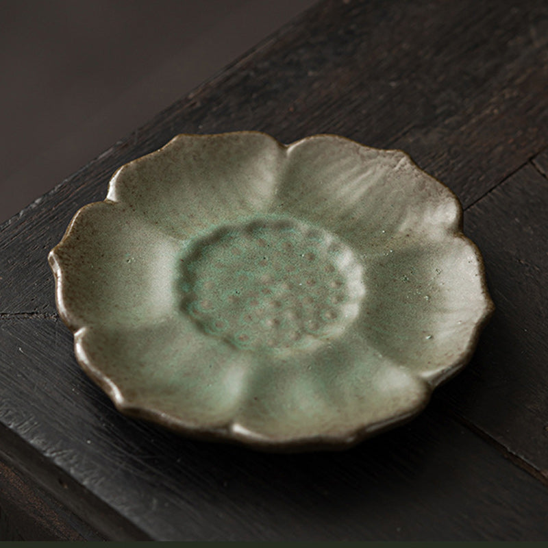 Buddha Stones Vintage Lotus Flower Ceramica Tazza Sottobicchiere Tazza da Tè Kung Fu Tappetino da Tè - Verde 10,5*1,7 cm - image 14