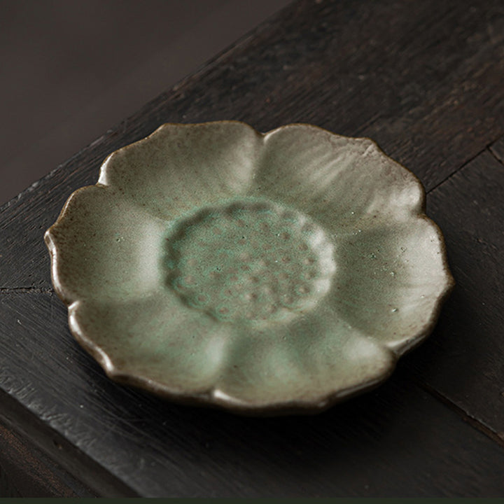 Buddha Stones Vintage Lotus Flower Ceramica Tazza Sottobicchiere Tazza da Tè Kung Fu Tappetino da Tè - Verde 10,5*1,7 cm - image 14