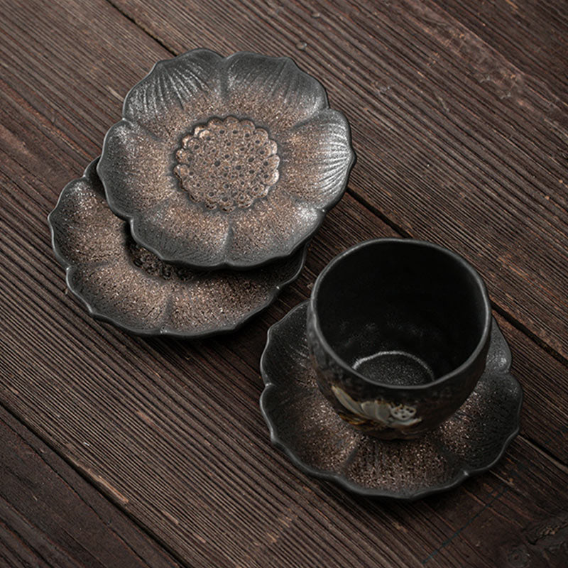 Buddha Stones Vintage Lotus Flower Ceramica Tazza Sottobicchiere Tazza da Tè Kung Fu Tappetino da Tè - image 5