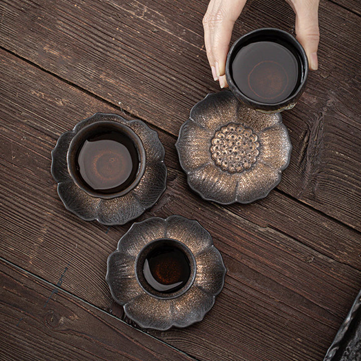 Buddha Stones Vintage Lotus Flower Ceramica Tazza Sottobicchiere Tazza da Tè Kung Fu Tappetino da Tè - image 10