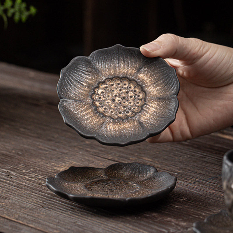 Buddha Stones Vintage Lotus Flower Ceramica Tazza Sottobicchiere Tazza da Tè Kung Fu Tappetino da Tè - image 2