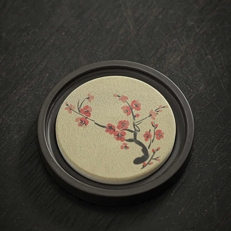 Buddha Stones Plum Blossom Peach Heart Sutra Nespolo Giapponese Magnolia Cachi Ceramic Cup Mat Pad Coaster Kung Fu Tea Mat