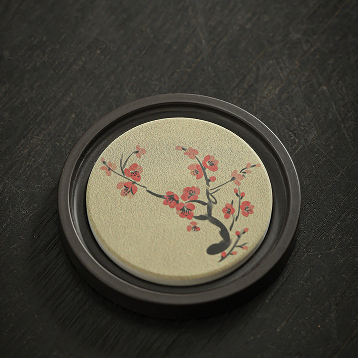 Buddha Stones Plum Blossom Peach Heart Sutra Nespolo Giapponese Magnolia Cachi Ceramic Cup Mat Pad Coaster Kung Fu Tea Mat