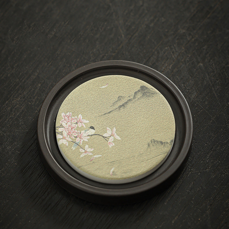Buddha Stones Plum Blossom Peach Heart Sutra Nespolo Giapponese Magnolia Cachi Ceramic Cup Mat Pad Coaster Kung Fu Tea Mat