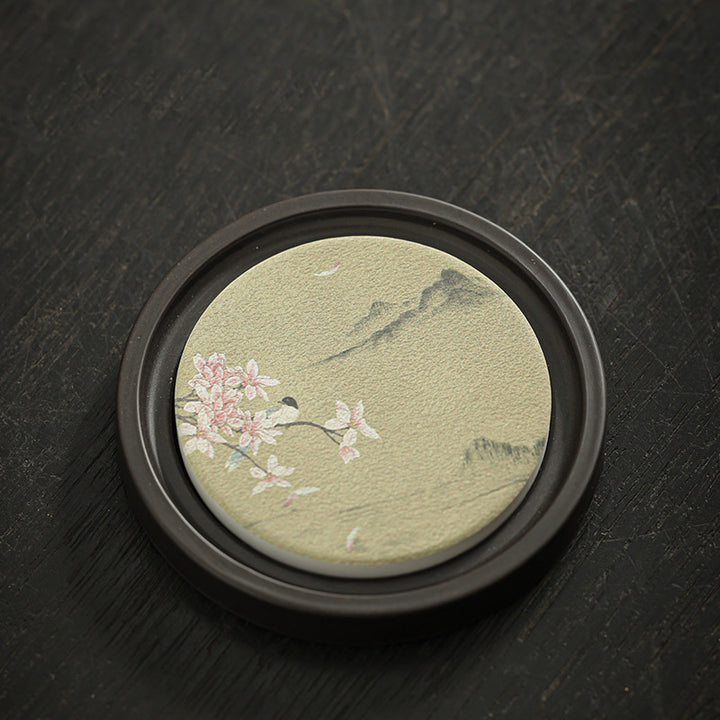 Buddha Stones Plum Blossom Peach Heart Sutra Nespolo Giapponese Magnolia Cachi Ceramic Cup Mat Pad Coaster Kung Fu Tea Mat