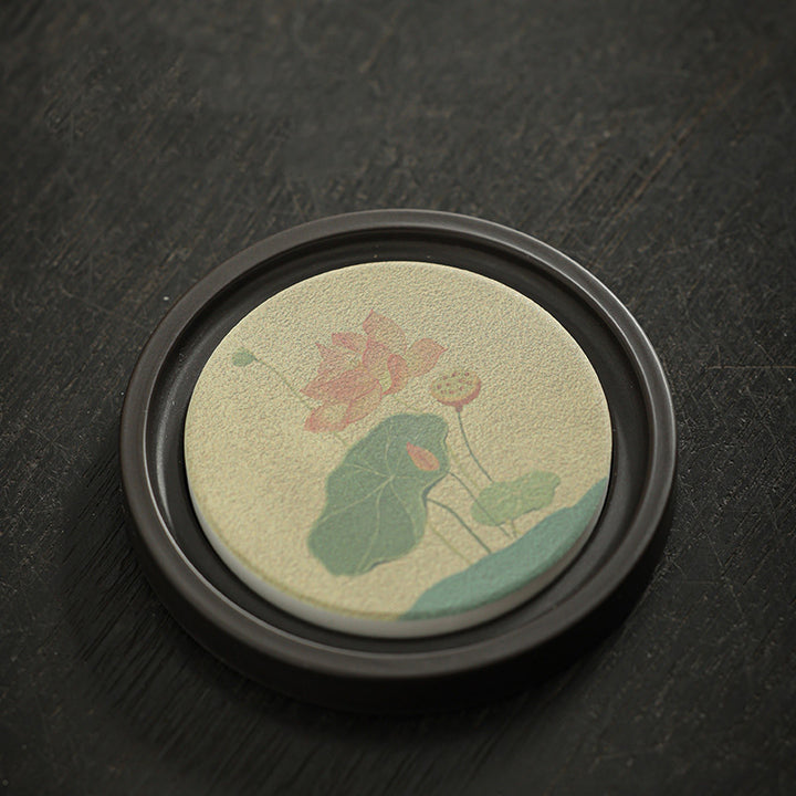 Buddha Stones Plum Blossom Peach Heart Sutra Nespolo Giapponese Magnolia Cachi Ceramic Cup Mat Pad Coaster Kung Fu Tea Mat