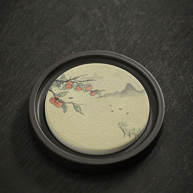 Buddha Stones Plum Blossom Peach Heart Sutra Nespolo Giapponese Magnolia Cachi Ceramic Cup Mat Pad Coaster Kung Fu Tea Mat