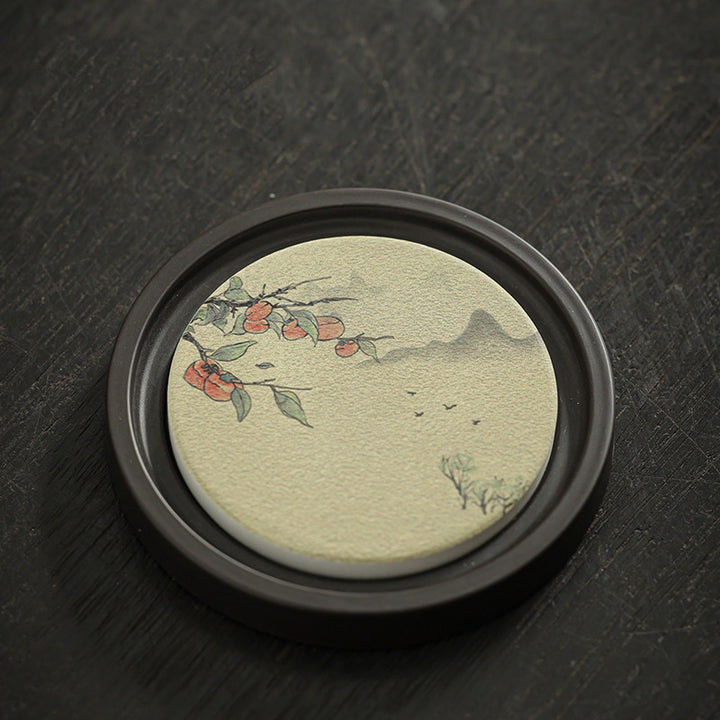 Buddha Stones Plum Blossom Peach Heart Sutra Nespolo Giapponese Magnolia Cachi Ceramic Cup Mat Pad Coaster Kung Fu Tea Mat