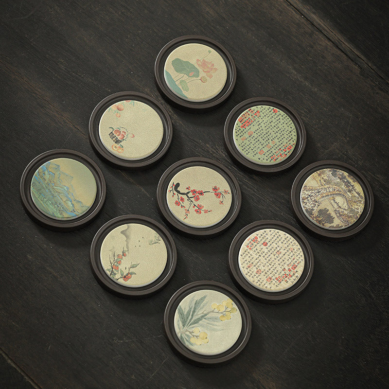 Buddha Stones Plum Blossom Peach Heart Sutra Nespolo Giapponese Magnolia Cachi Ceramic Cup Mat Pad Coaster Kung Fu Tea Mat