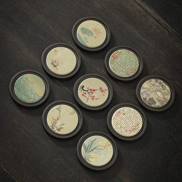 Buddha Stones Plum Blossom Peach Heart Sutra Nespolo Giapponese Magnolia Cachi Ceramic Cup Mat Pad Coaster Kung Fu Tea Mat