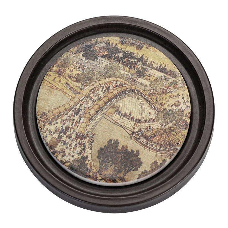 Buddha Stones Plum Blossom Peach Heart Sutra Nespolo Giapponese Magnolia Cachi Ceramic Cup Mat Pad Coaster Kung Fu Tea Mat