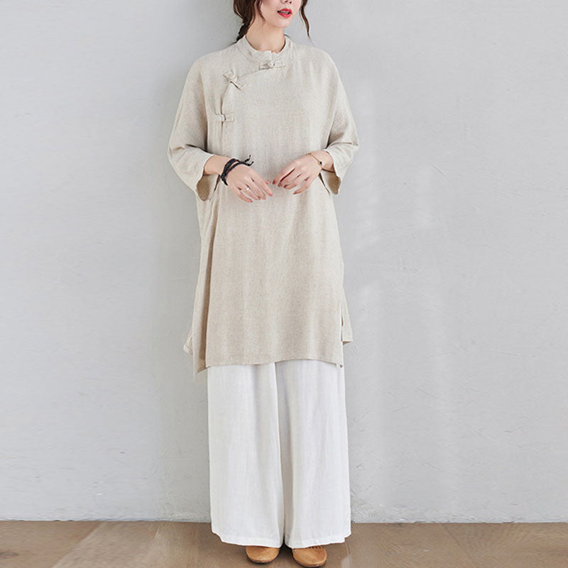 Buddha Stones 2 pezzi design semplice Zen Tai Chi Meditazione Abbigliamento cotone lino Top Pantaloni Set da donna - image 1