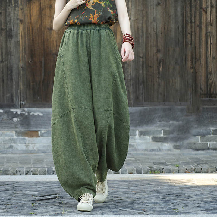 Pantaloni in cotone e lino con Buddha Stones , pantaloni harem larghi, pantaloni da yoga zen tai chi da donna - Verde (foderato in pile) - US8-10, UK/AU12-14, EU40-42 (L)  - image 13