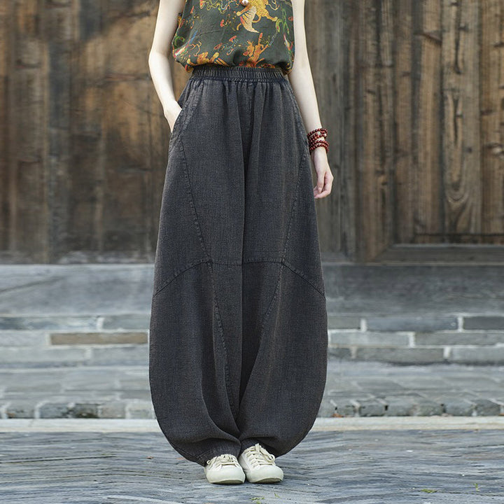 Pantaloni in cotone e lino con Buddha Stones , pantaloni harem larghi, pantaloni da yoga zen tai chi da donna - Nero (stile normale) - US8-10, UK/AU12-14, EU40-42 (L)  - image 30