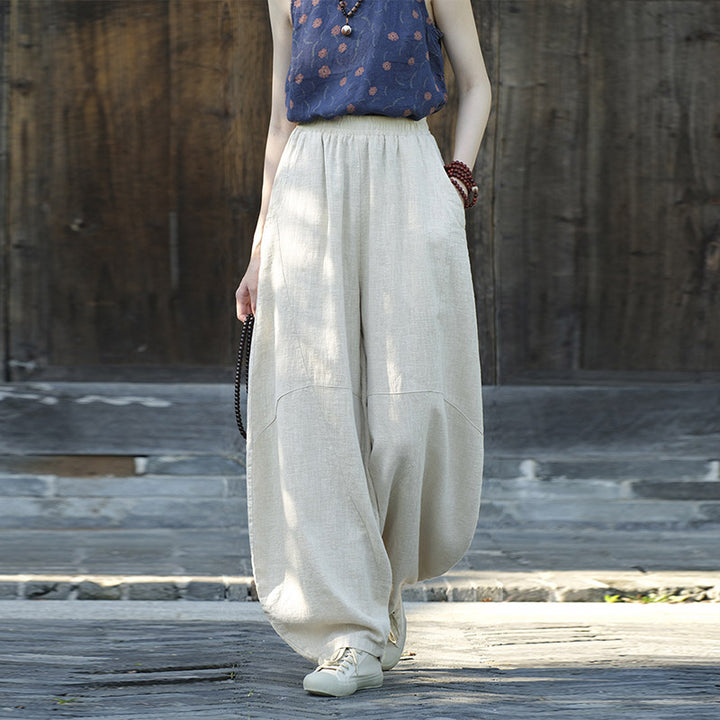 Pantaloni in cotone e lino con Buddha Stones , pantaloni harem larghi, pantaloni da yoga zen tai chi da donna - Beige (stile normale) - US8-10, UK/AU12-14, EU40-42 (L)  - image 32