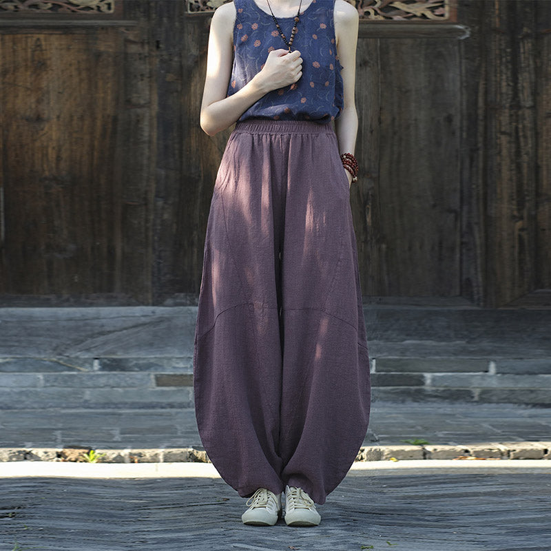 Pantaloni in cotone e lino con Buddha Stones , pantaloni harem larghi, pantaloni da yoga zen tai chi da donna - Viola (stile normale) - US8-10, UK/AU12-14, EU40-42 (L)  - image 34