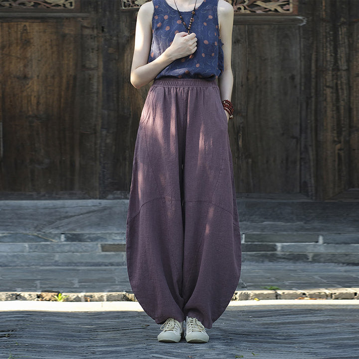 Pantaloni in cotone e lino con Buddha Stones , pantaloni harem larghi, pantaloni da yoga zen tai chi da donna - Viola (stile normale) - US8-10, UK/AU12-14, EU40-42 (L)  - image 34