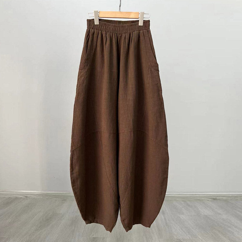 Pantaloni in cotone e lino con Buddha Stones , pantaloni harem larghi, pantaloni da yoga zen tai chi da donna - Marrone (stile normale) - US8-10, UK/AU12-14, EU40-42 (L)  - image 35