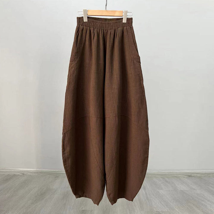 Pantaloni in cotone e lino con Buddha Stones , pantaloni harem larghi, pantaloni da yoga zen tai chi da donna - Marrone (stile normale) - US8-10, UK/AU12-14, EU40-42 (L)  - image 35