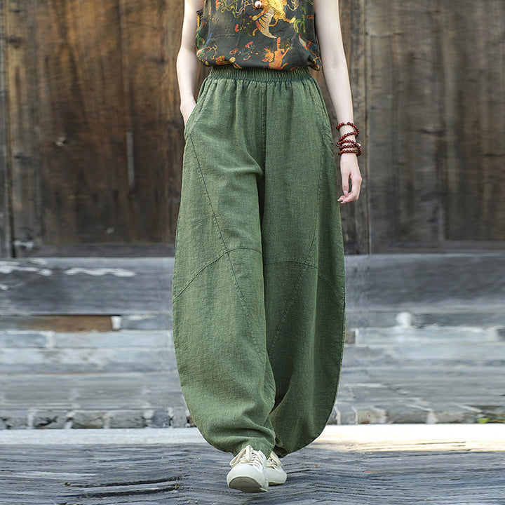 Pantaloni in cotone e lino con Buddha Stones , pantaloni harem larghi, pantaloni da yoga zen tai chi da donna - image 19