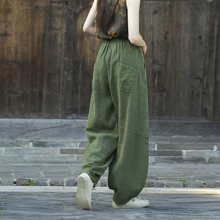 Pantaloni in cotone e lino con Buddha Stones , pantaloni harem larghi, pantaloni da yoga zen tai chi da donna - image 18