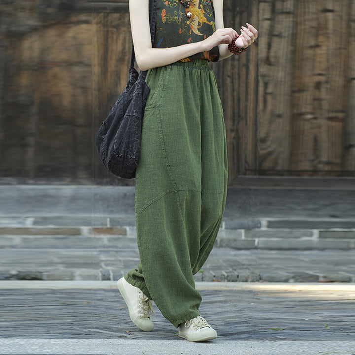Pantaloni in cotone e lino con Buddha Stones , pantaloni harem larghi, pantaloni da yoga zen tai chi da donna - image 15
