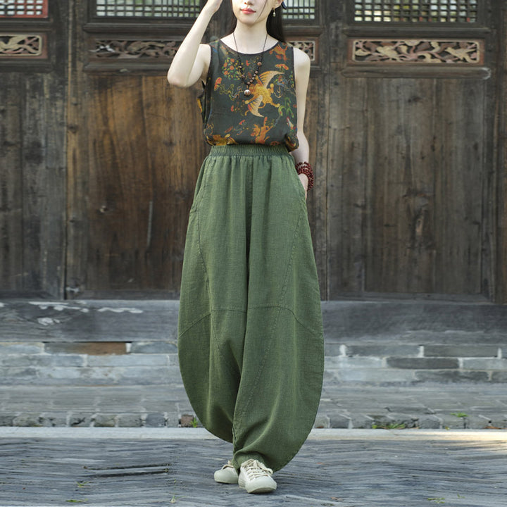 Pantaloni in cotone e lino con Buddha Stones , pantaloni harem larghi, pantaloni da yoga zen tai chi da donna - image 28