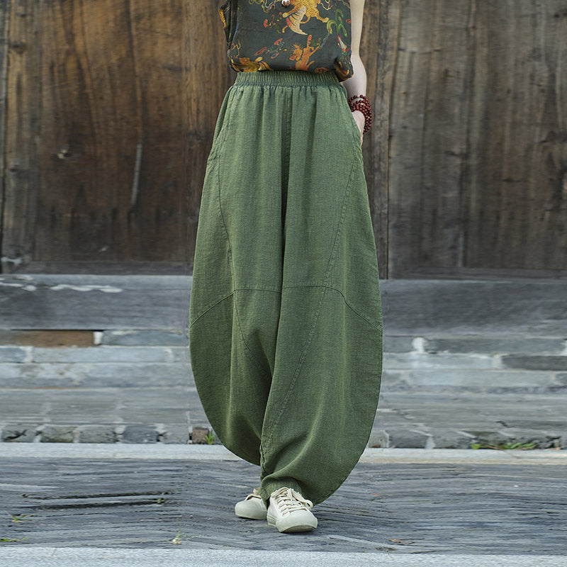 Pantaloni in cotone e lino con Buddha Stones , pantaloni harem larghi, pantaloni da yoga zen tai chi da donna - image 16