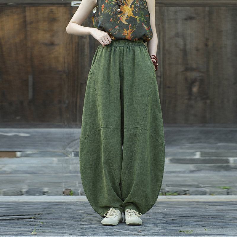 Pantaloni in cotone e lino con Buddha Stones , pantaloni harem larghi, pantaloni da yoga zen tai chi da donna - image 14