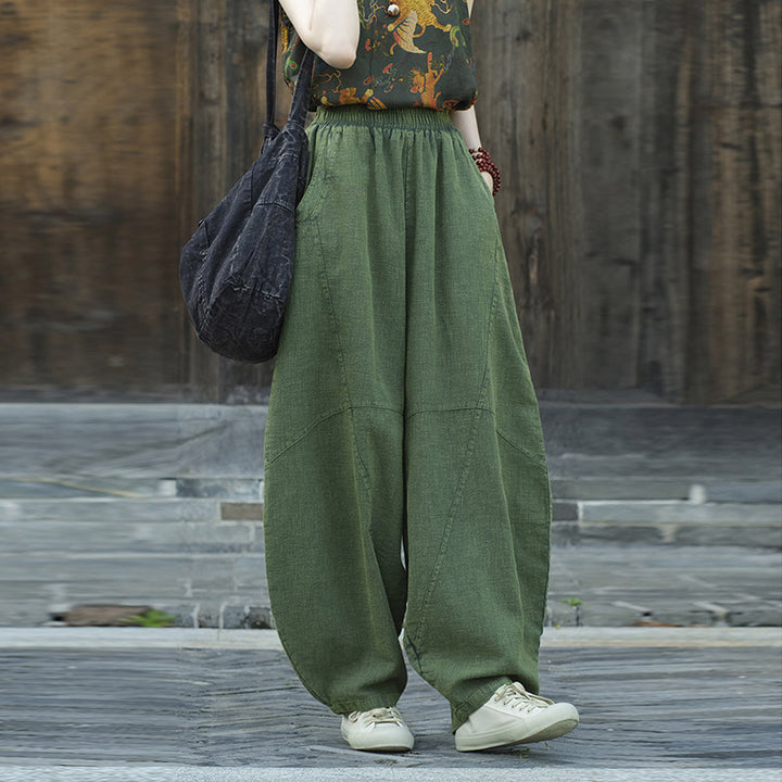 Pantaloni in cotone e lino con Buddha Stones , pantaloni harem larghi, pantaloni da yoga zen tai chi da donna - image 17