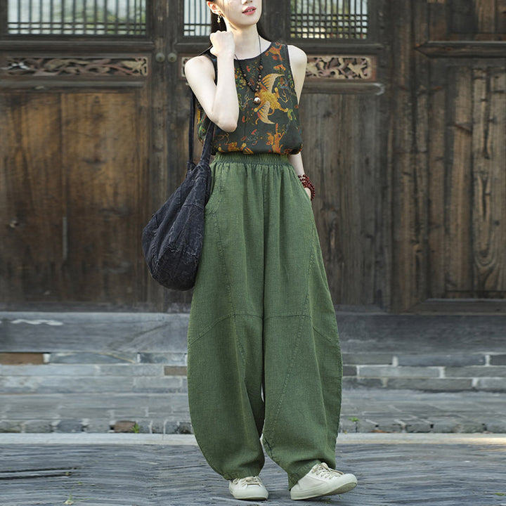 Pantaloni in cotone e lino con Buddha Stones , pantaloni harem larghi, pantaloni da yoga zen tai chi da donna - image 29