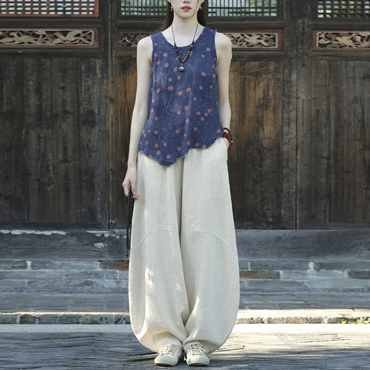 Pantaloni in cotone e lino con Buddha Stones , pantaloni harem larghi, pantaloni da yoga zen tai chi da donna - image 2