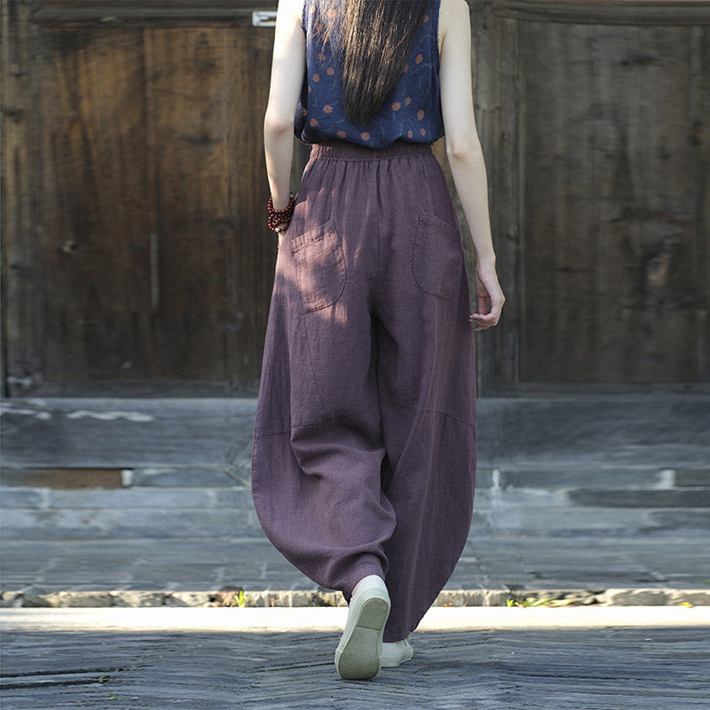 Pantaloni in cotone e lino con Buddha Stones , pantaloni harem larghi, pantaloni da yoga zen tai chi da donna - image 6