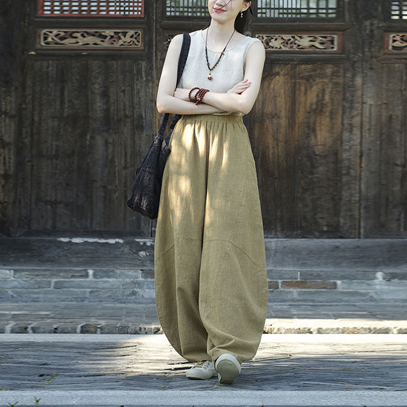 Pantaloni in cotone e lino con Buddha Stones , pantaloni harem larghi, pantaloni da yoga zen tai chi da donna - image 12