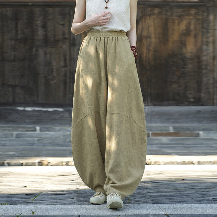 Pantaloni in cotone e lino con Buddha Stones , pantaloni harem larghi, pantaloni da yoga zen tai chi da donna - image 11