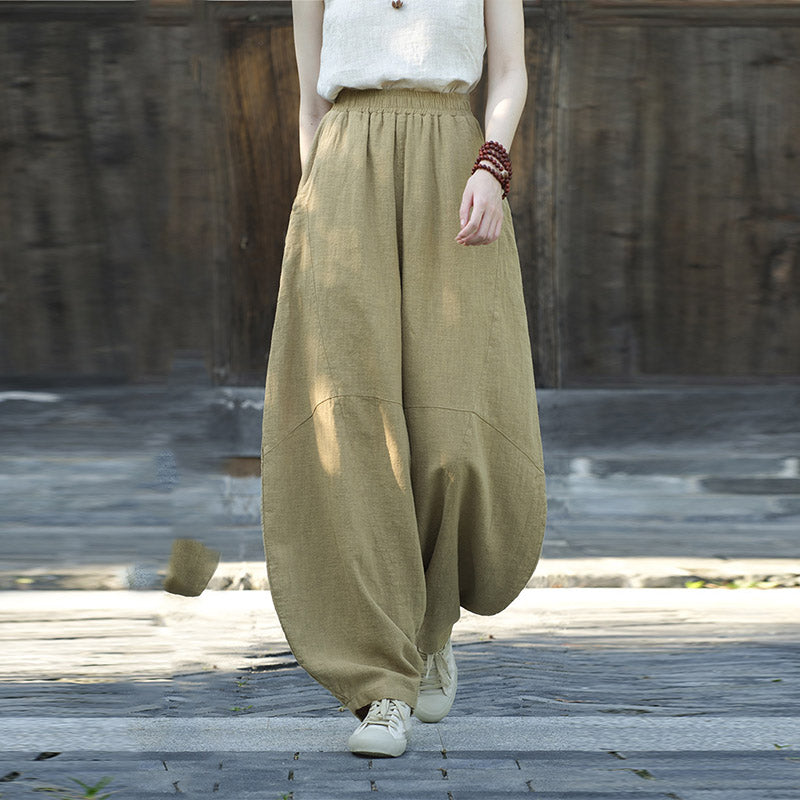 Pantaloni in cotone e lino con Buddha Stones , pantaloni harem larghi, pantaloni da yoga zen tai chi da donna - image 9